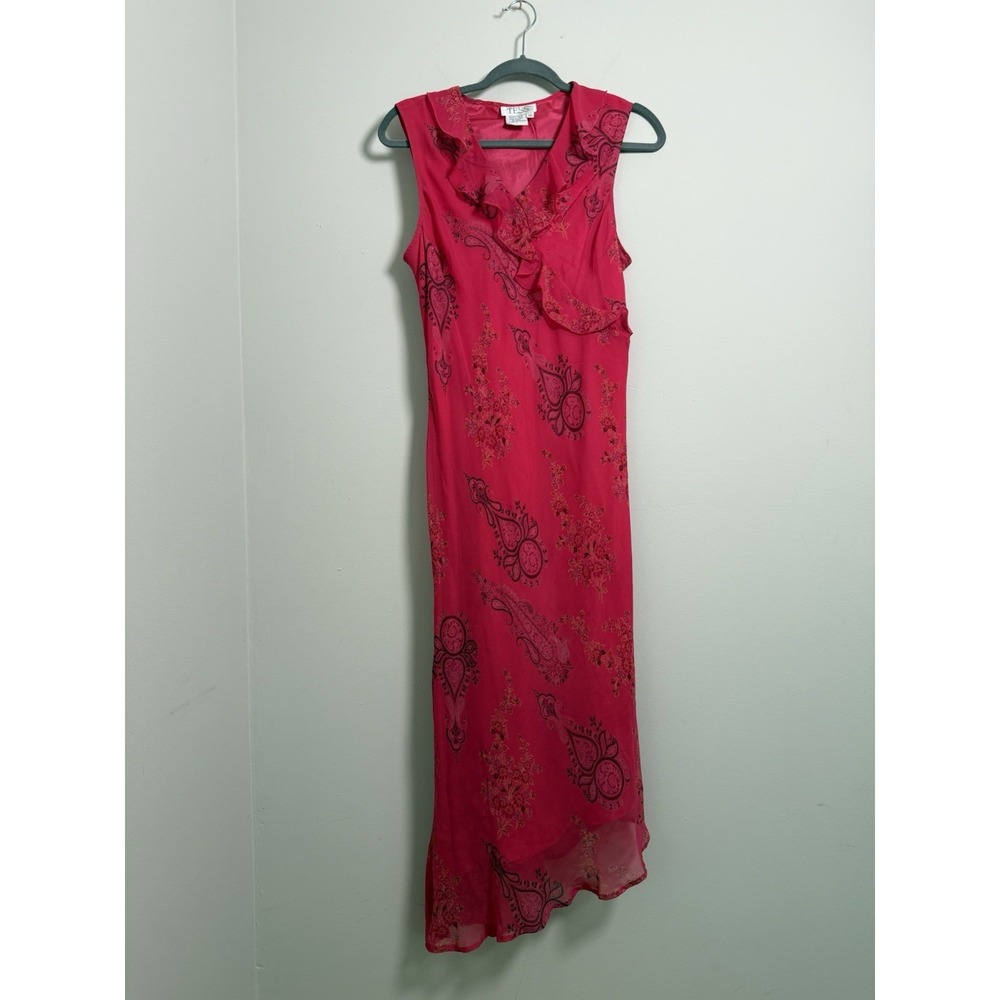 Vtg Y2K Tess Dress Sz 12 Silk Red Paisley Fairy Whimsy Lizzie McGuire Asemmetric